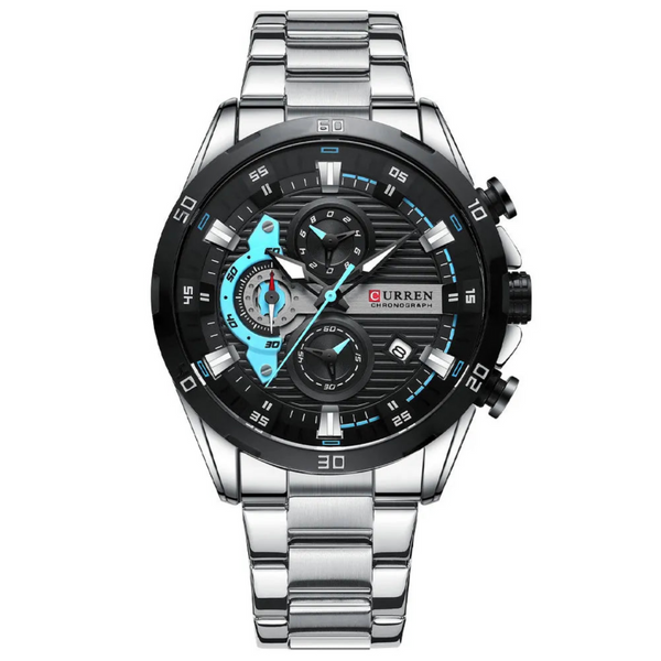 Relógio CURREN Masculino de aço inoxidável prata/azul 47mm