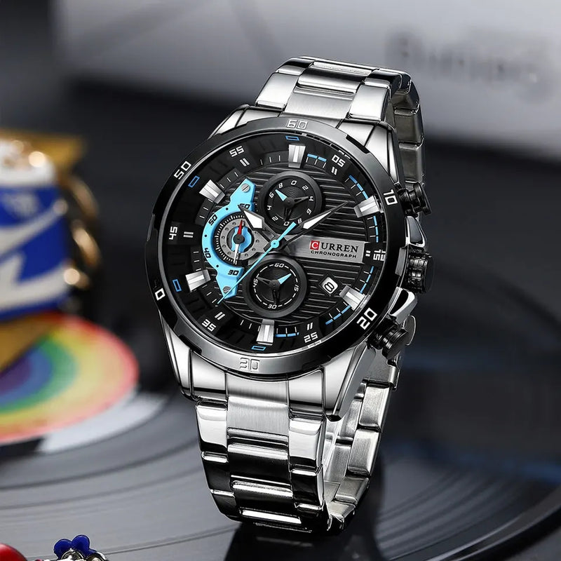 Relógio CURREN Masculino de aço inoxidável prata/azul 47mm